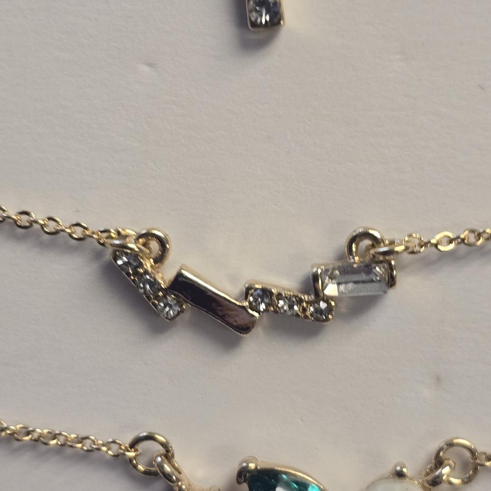 Kevia Gold-Plated Layered Necklace Set with Green Gem Accents - Picture 4 of 8